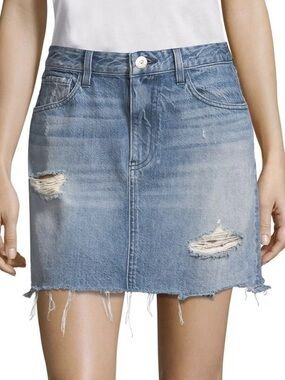 Gap denim skirt features a distressed medium wash and a raw frayed hem